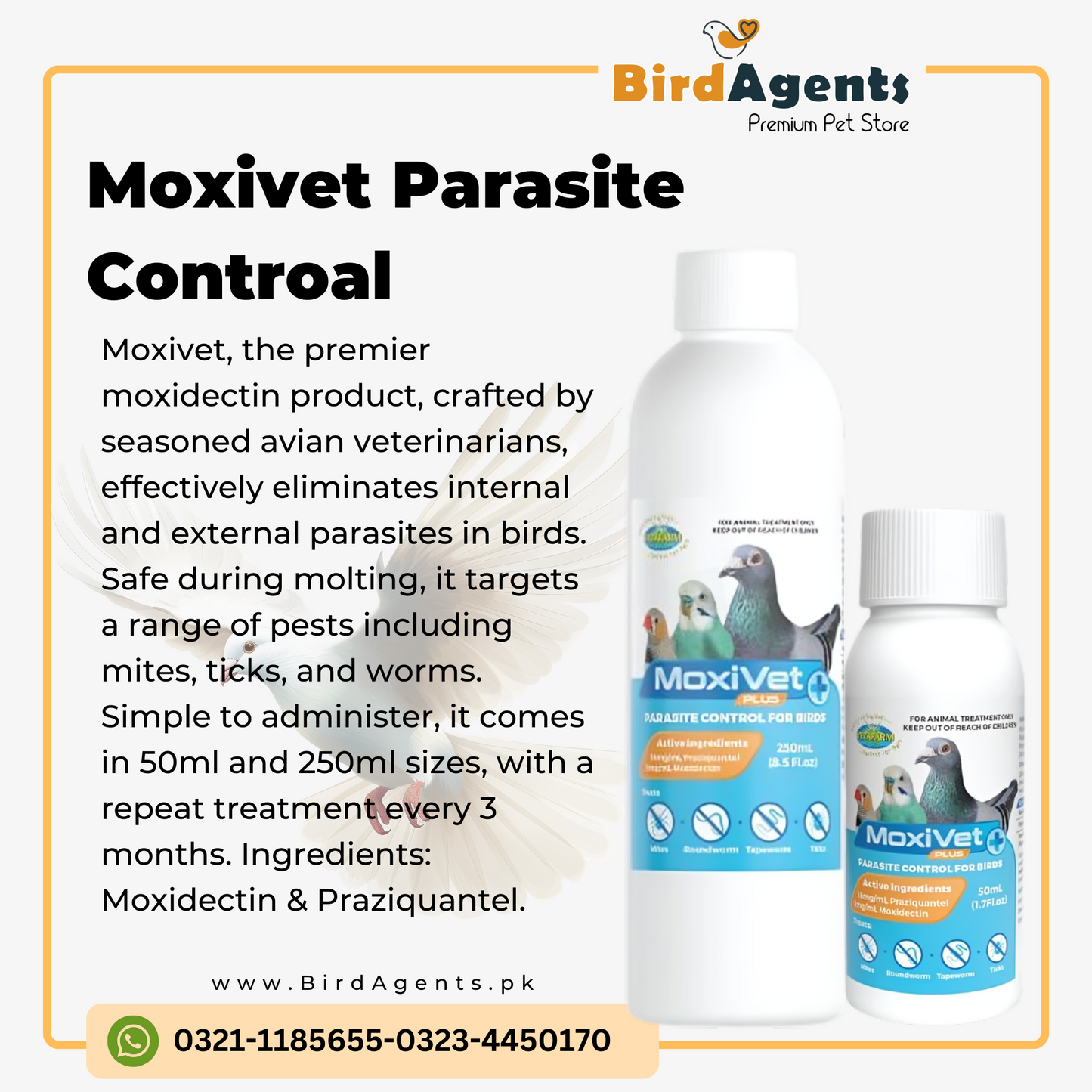 Moxivet Plus – Broad Spectrum Parasite Control for Birds