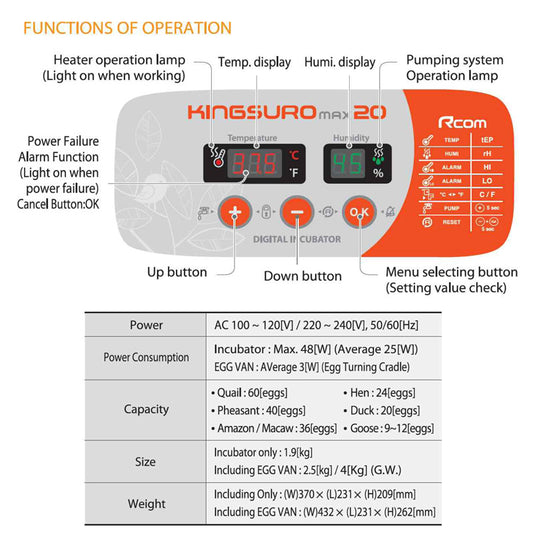Rcom Kingsuro Max 20 Egg Incubator - High Performance incubator
